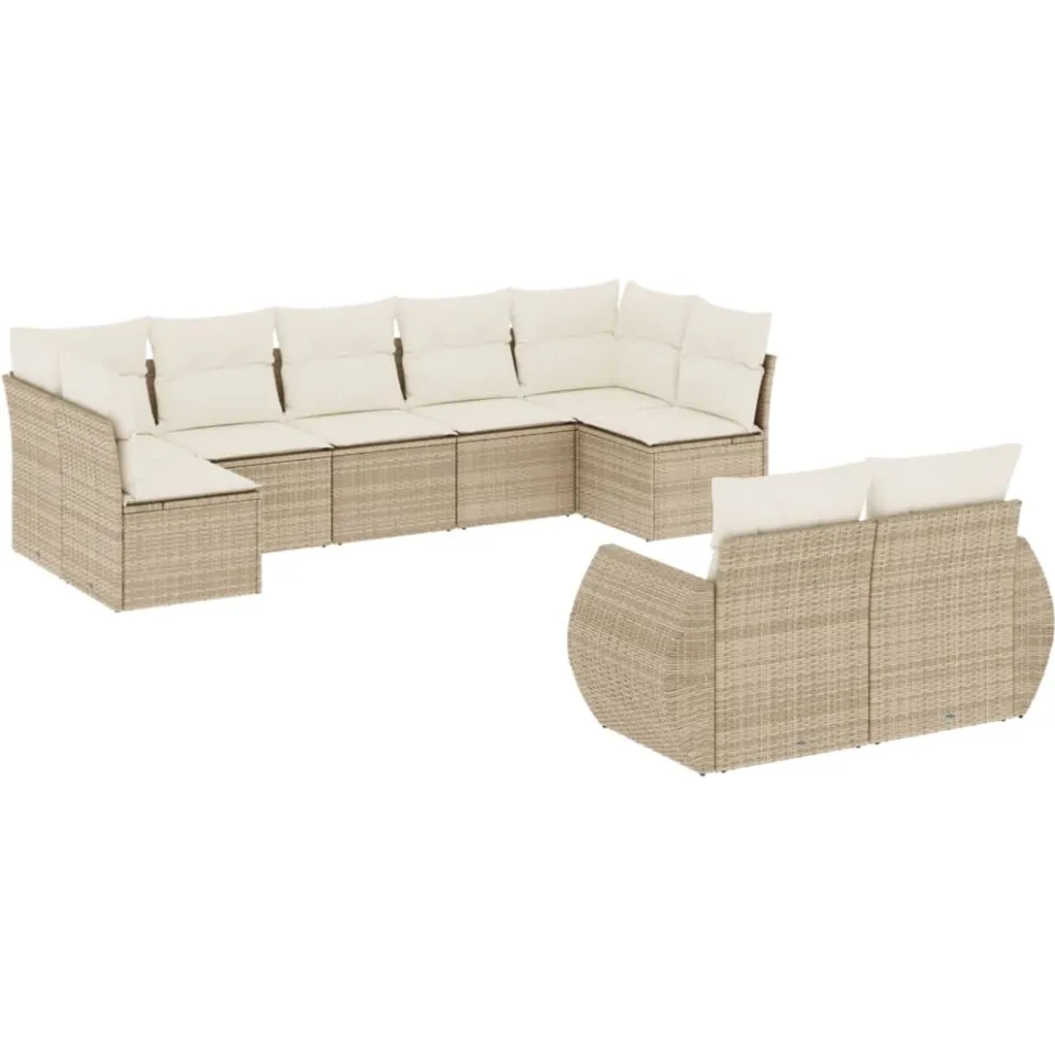 vidaXL 9-delige Loungeset met kussens poly rattan beige, foto 3