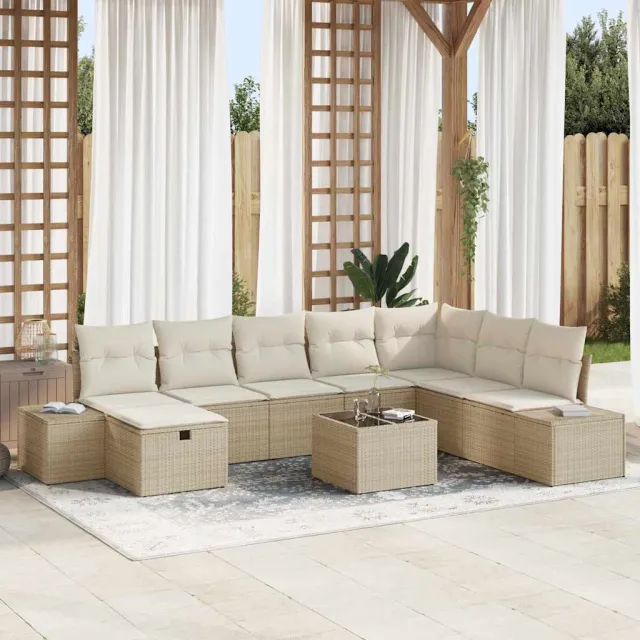vidaXL Tuin Sofa Set 9 st Beige poly rattan, foto 2