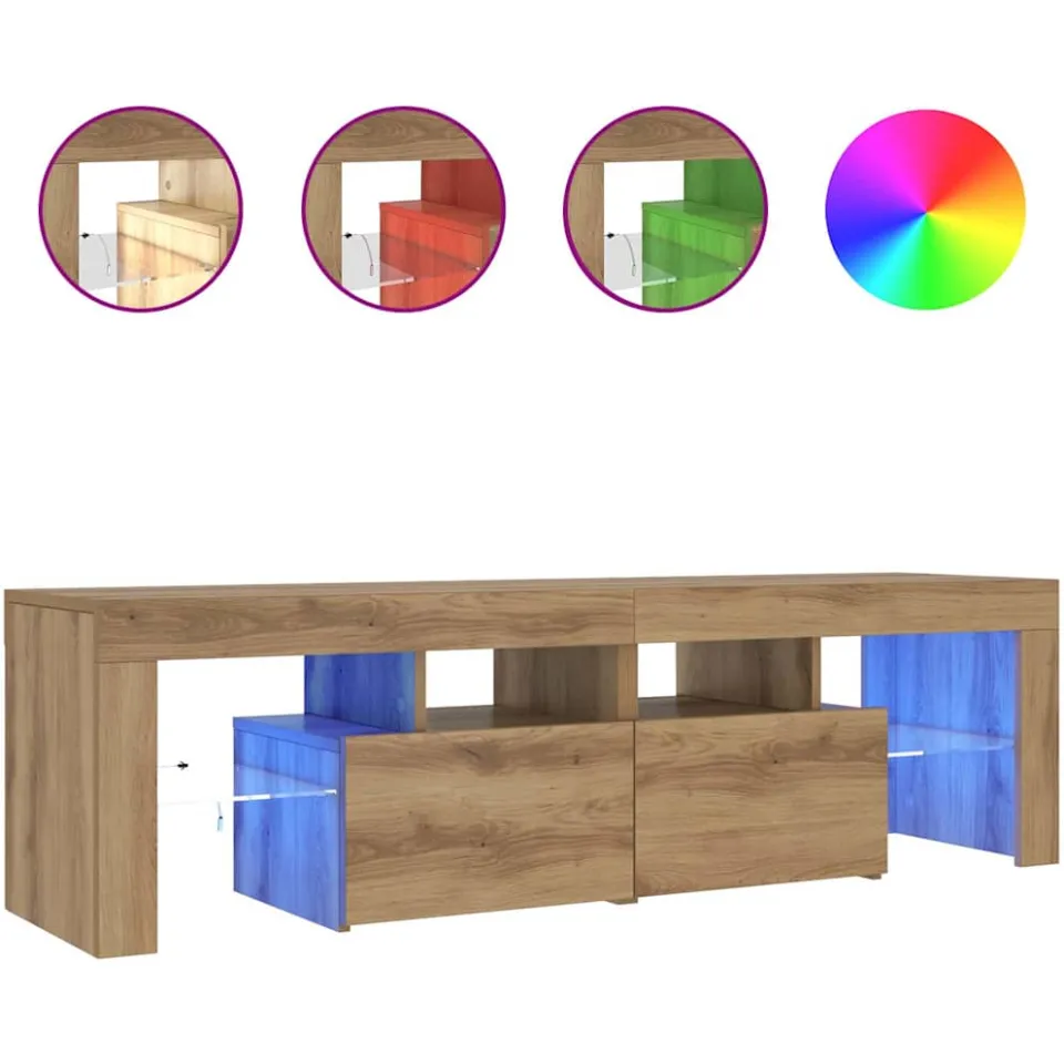 vidaXL Tv-meubel met LED 140x36,5x40 cm bewerkt hout artisanaal eiken, foto 4