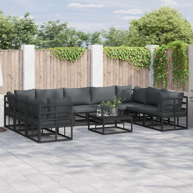vidaXL Tuinbankenset 10 st Zwart Aluminium, foto 2