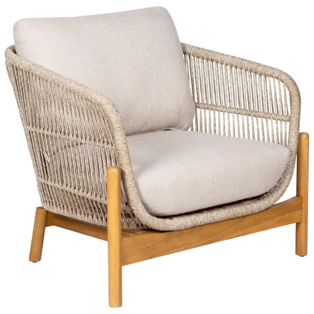 Nest of Nora Loungestoel met kussen - Acaciahout en touw - Bruin Beige