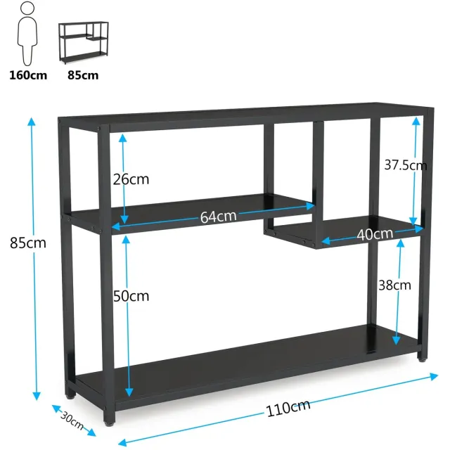 Smyl. Salontafel - Console Tafel - Bijzettafel - Dressoirtafel - Open - 109 × 30 × 85 cm (L × B × H) Zwart