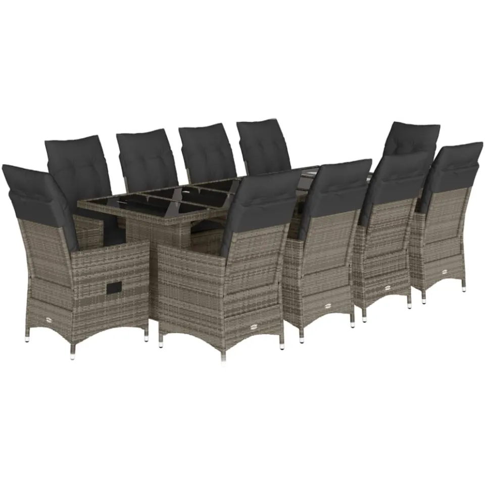 vidaXL 11-delige Bistroset met kussens poly rattan grijs, foto 3