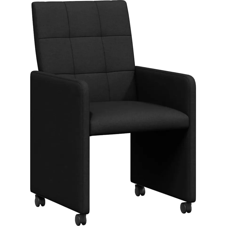 vidaXL Eetkamerstoelen met Wieltjes 2 st Stof Zwart 58 x 65 x 94 cm