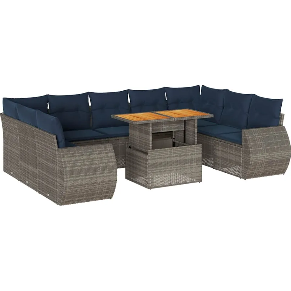 vidaXL 10-delige Loungeset met kussens poly rattan grijs, foto 3
