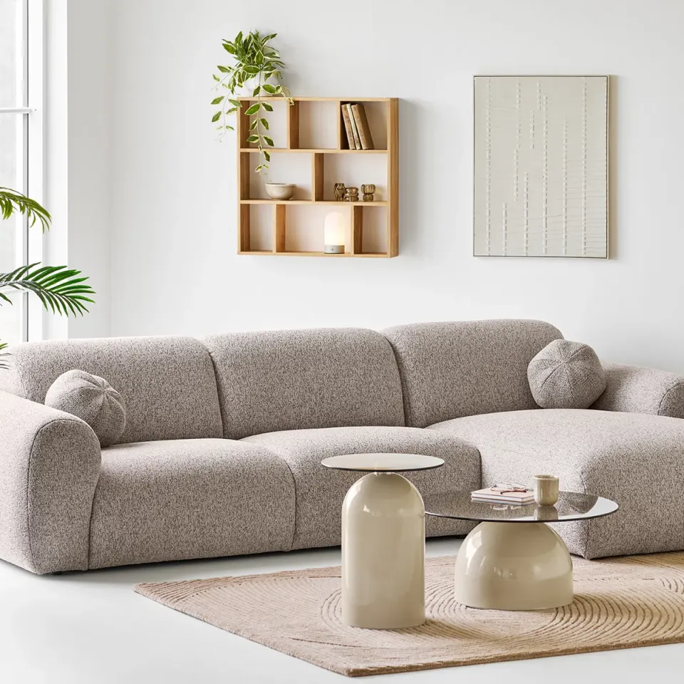 Artichok Raiza metalen salontafel beige met glazen blad - Ø70, foto 3