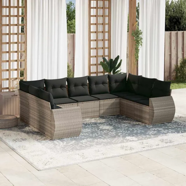 vidaXL 9-delige Loungeset met kussens poly rattan lichtgrijs grijs, foto 2