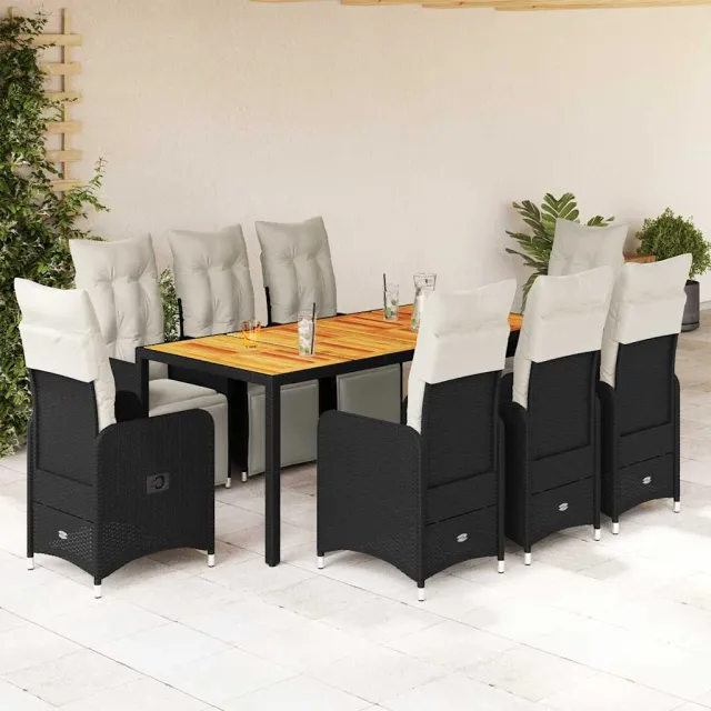 vidaXL 9-delige Bistroset met kussens poly rattan zwart, foto 2