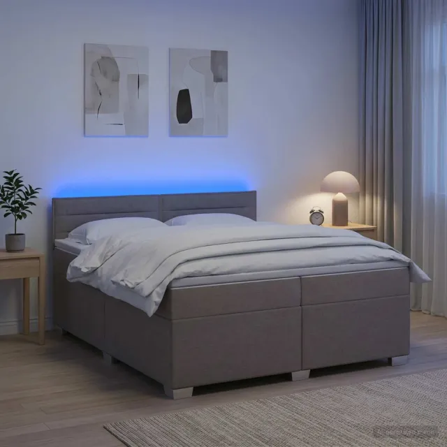 vidaXL Boxspring Bed met Matras en LED Taupe 200 x 200 cm Stof