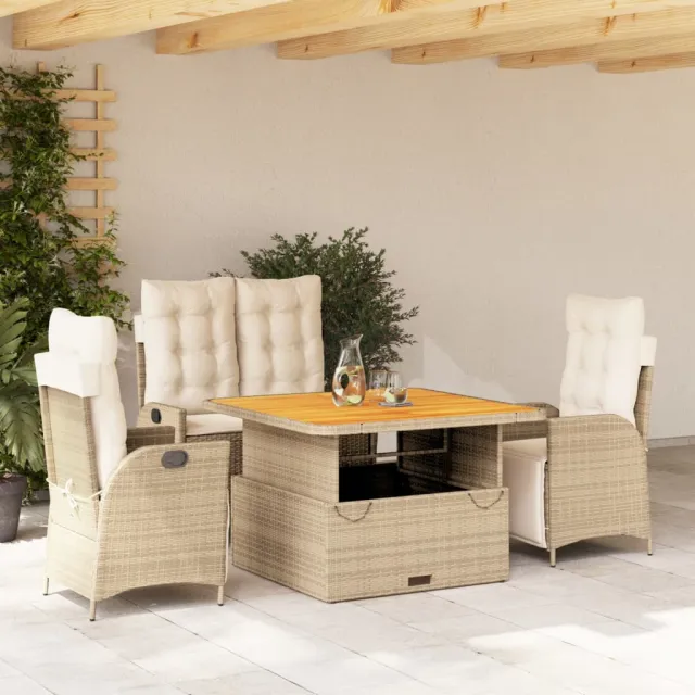 vidaXL 4-delige Tuinset met kussens poly rattan beige, foto 2
