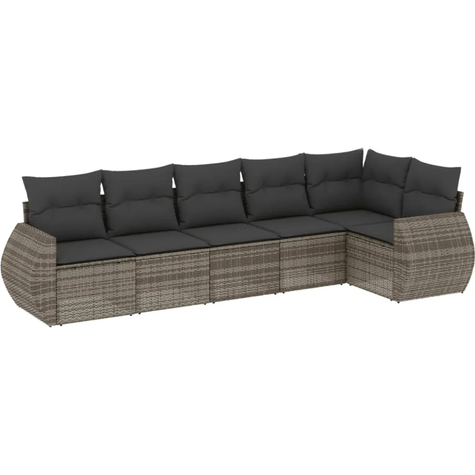 vidaXL 6-delige Loungeset met kussens poly rattan grijs, foto 3