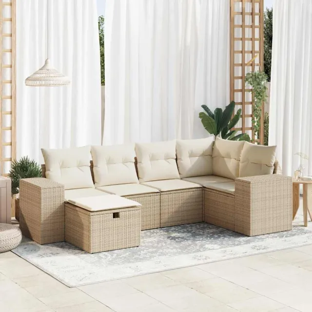 vidaXL 6-delige Loungeset met kussens poly rattan beige, foto 2