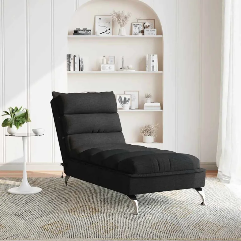 vidaXL Massage chaise longue met kussens stof zwart, foto 3