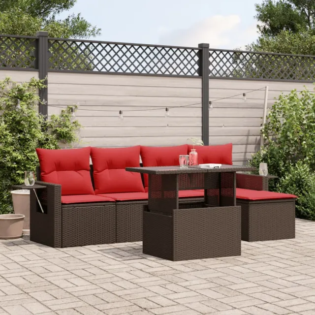 vidaXL 6-delige tuinbankset met kussens, bruin polyrotan, foto 2