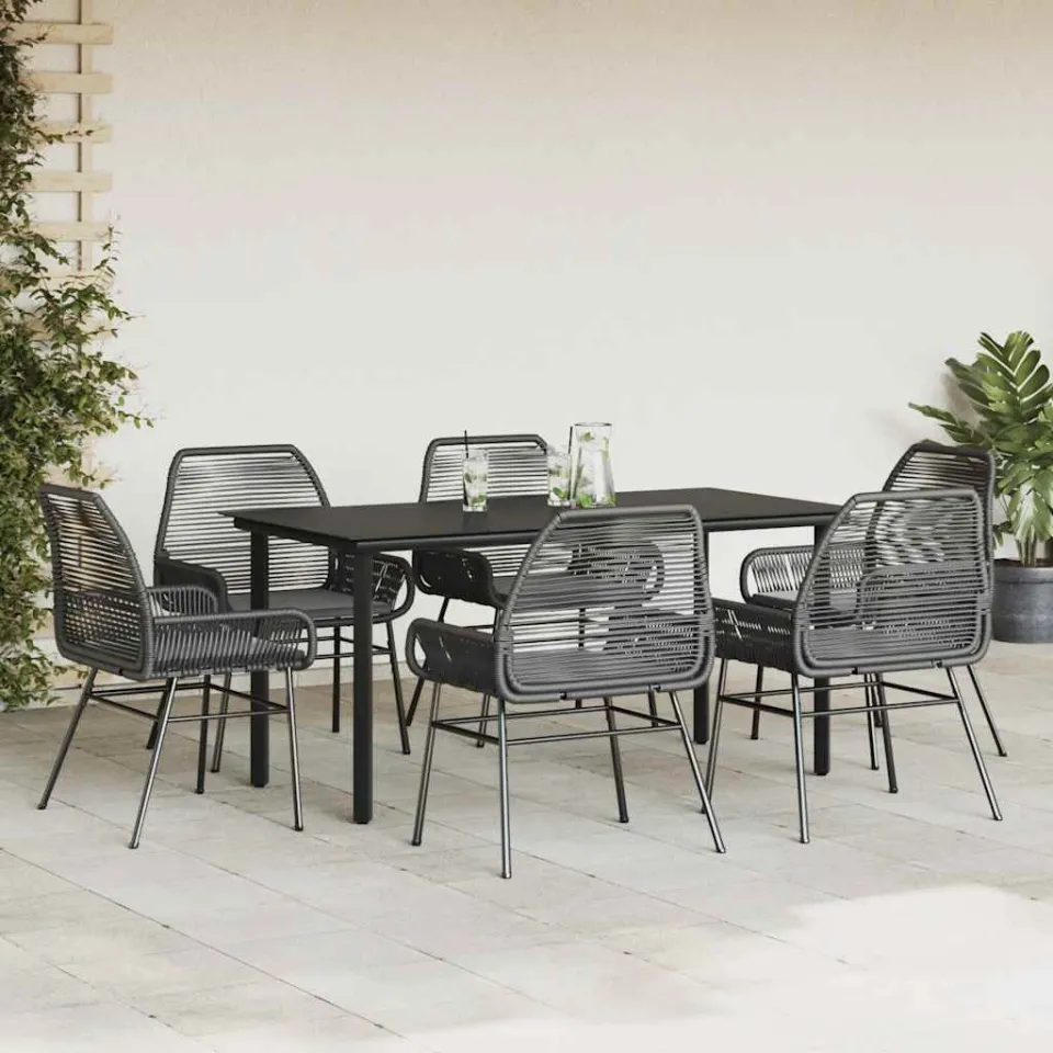 vidaXL 7-delige Tuinset met kussens poly rattan glas zwart, foto 2
