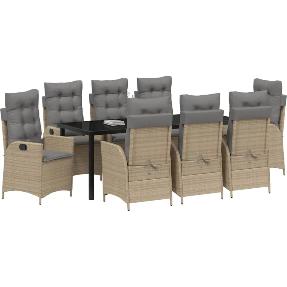vidaXL Tuin eettafelset 9 st Beige poly rattan, foto 2