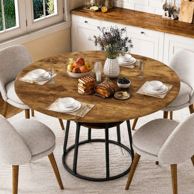 ROSAHQNDA Eettafel 120x75 cm, ronde eettafel voor 4 personen met opbergruimte, moderne tafel voor eetkamer, MDF tafelblad, metalen frame, houtlook, zwart Zwart+houtlook