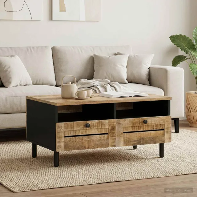 vidaXL Salontafel Bruin en zwart 80 x 54 x 40 cm Massief Mango Hout, foto 2