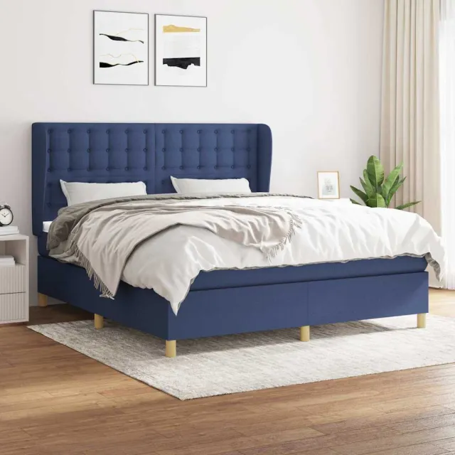 vidaXL Boxspring met matras stof blauw 180x200 cm
