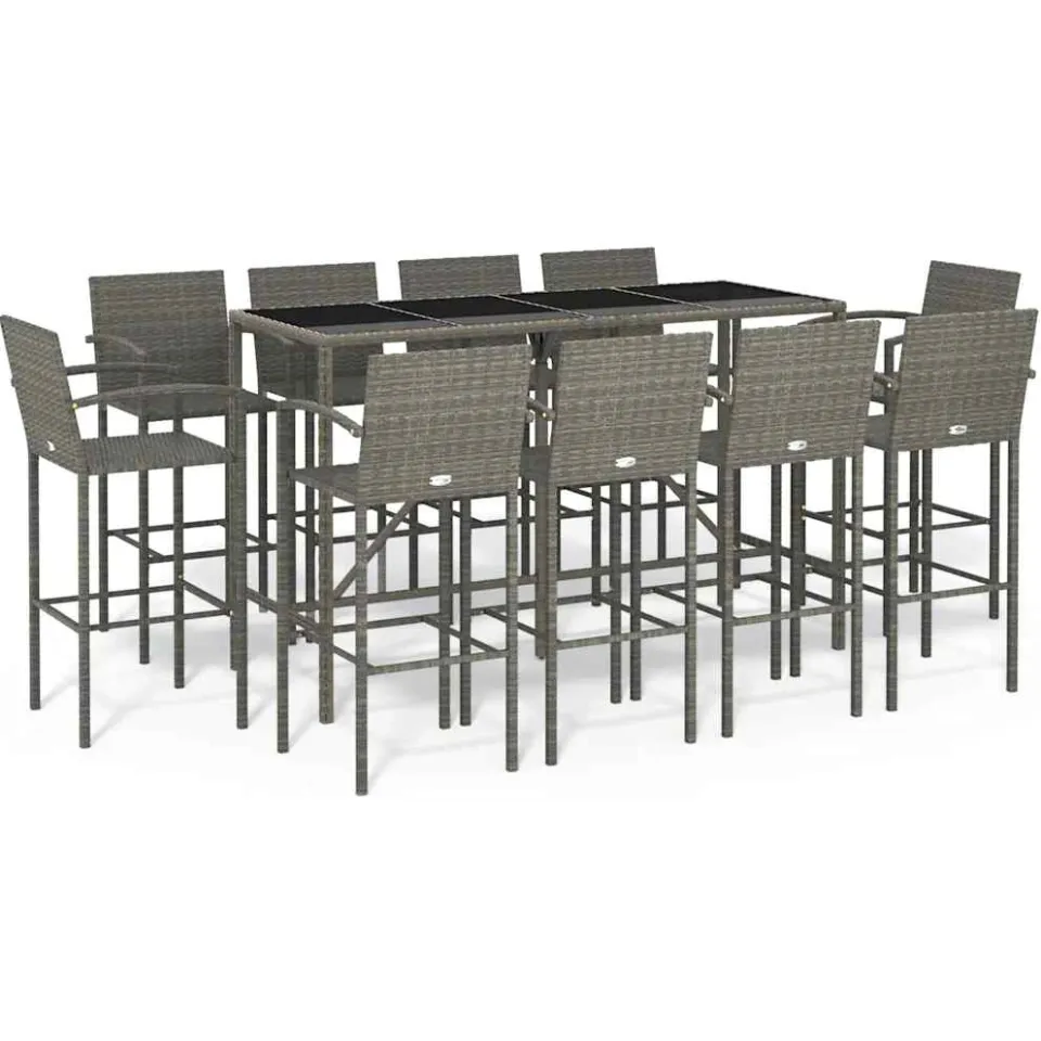 vidaXL 11-delige Tuinbarset poly rattan grijs