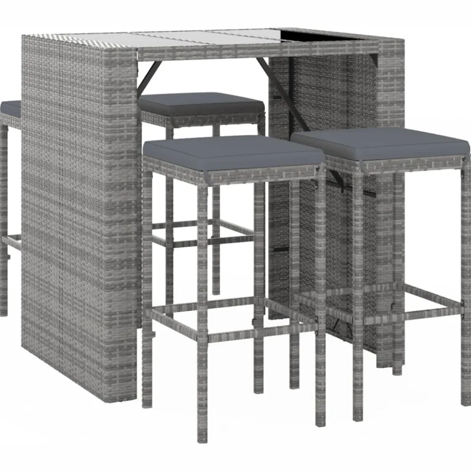 vidaXL 5-delige Tuinbarset met kussens poly rattan grijs