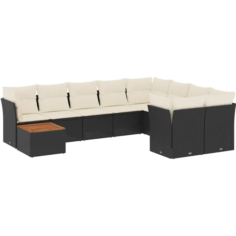vidaXL 10-delige Loungeset met kussens poly rattan zwart, foto 3