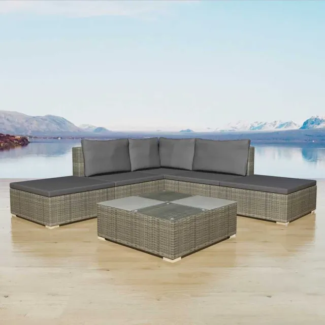 vidaXL 6-delige Loungeset met kussens poly rattan grijs, foto 2