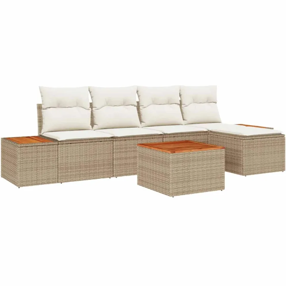 vidaXL Tuinbankenset 6 st Beige Poly riet