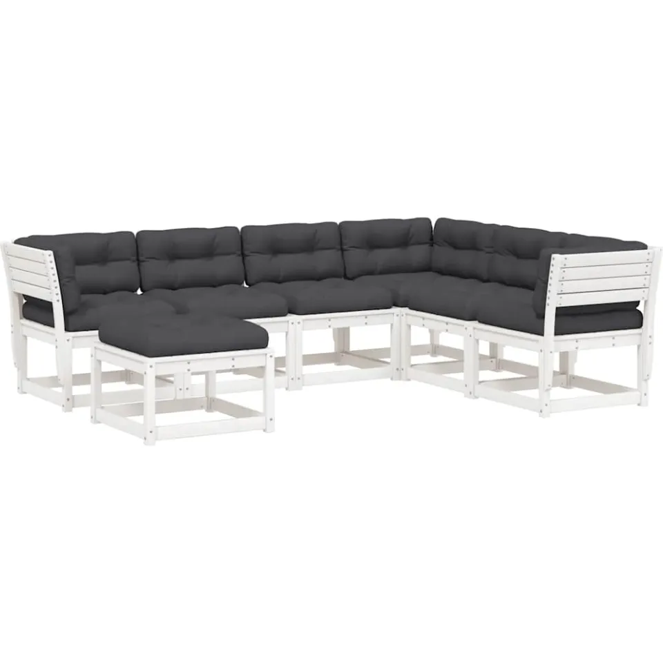 vidaXL 7-delige Loungeset met kussens massief grenenhout wit