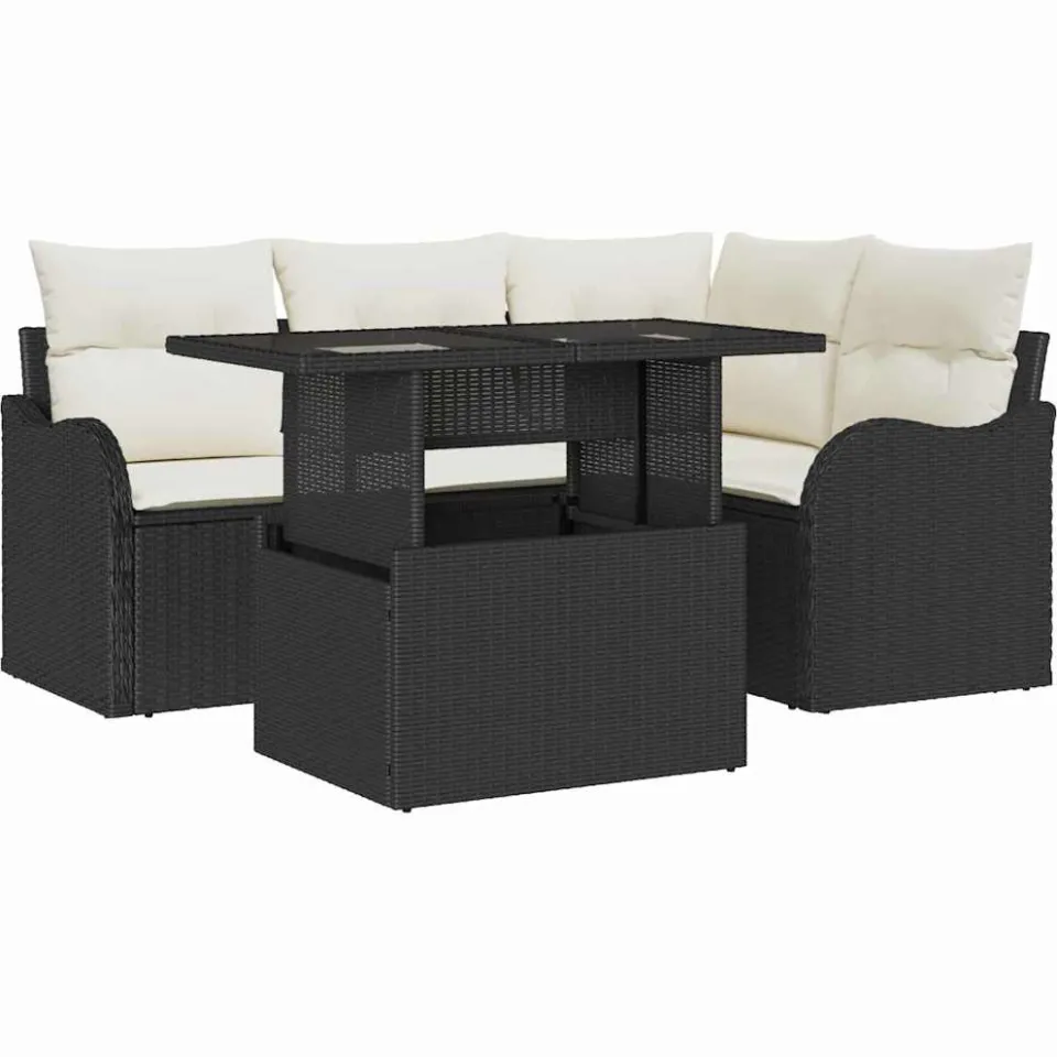 vidaXL Buiten eetset 5 st Zwart Poly riet