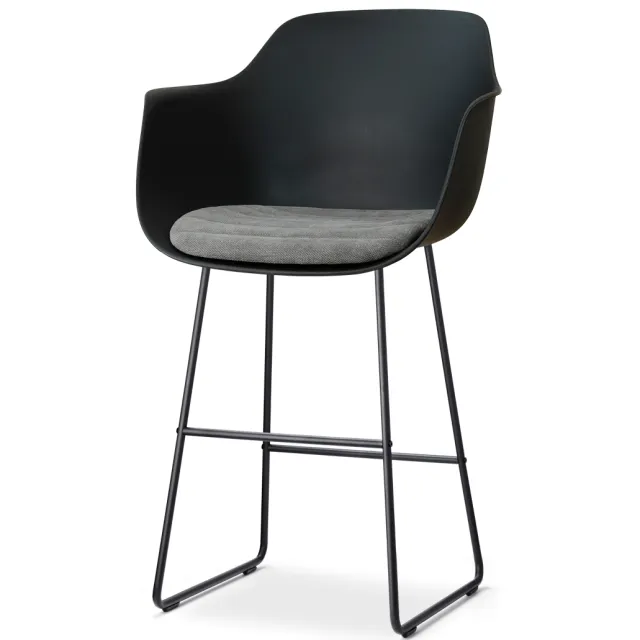Nolon Nino-Liz barkruk zwart met zeegrijs zitkussen - zwart onderstel - 75 cm