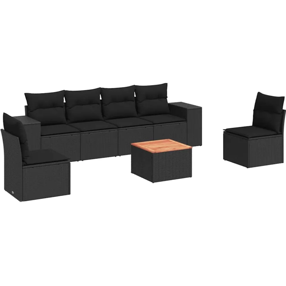 vidaXL 7-delige Loungeset met kussens poly rattan zwart, foto 3
