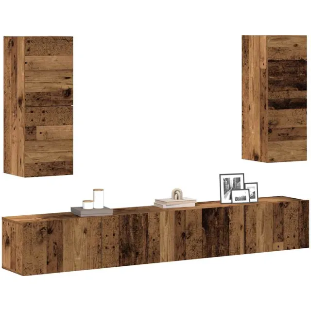 vidaXL 4-delig Tv-meubelset wandmontage bewerkt hout oud houtkleurig Bruin