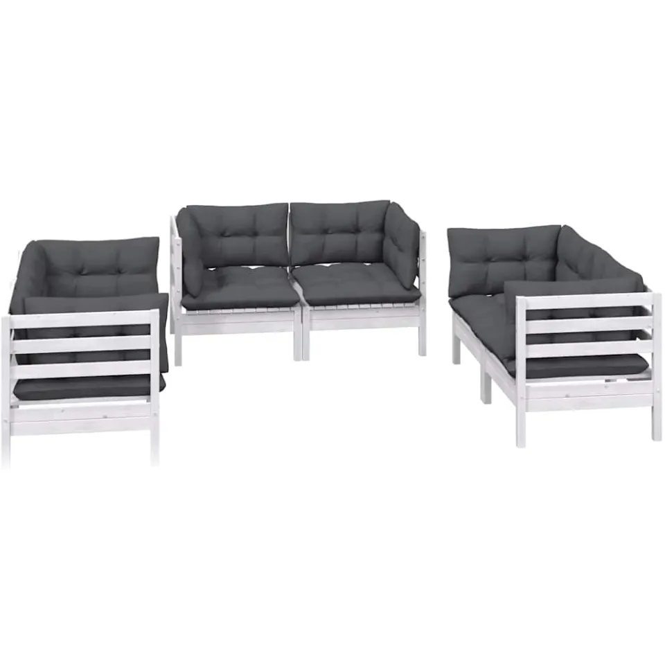 vidaXL 6-delige Loungeset met kussens massief grenenhout Wit