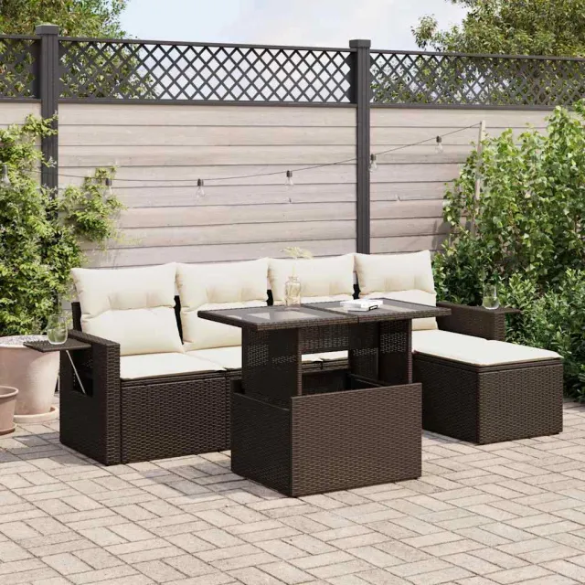 vidaXL 6-delige Loungeset met kussens poly rattan bruin, foto 2
