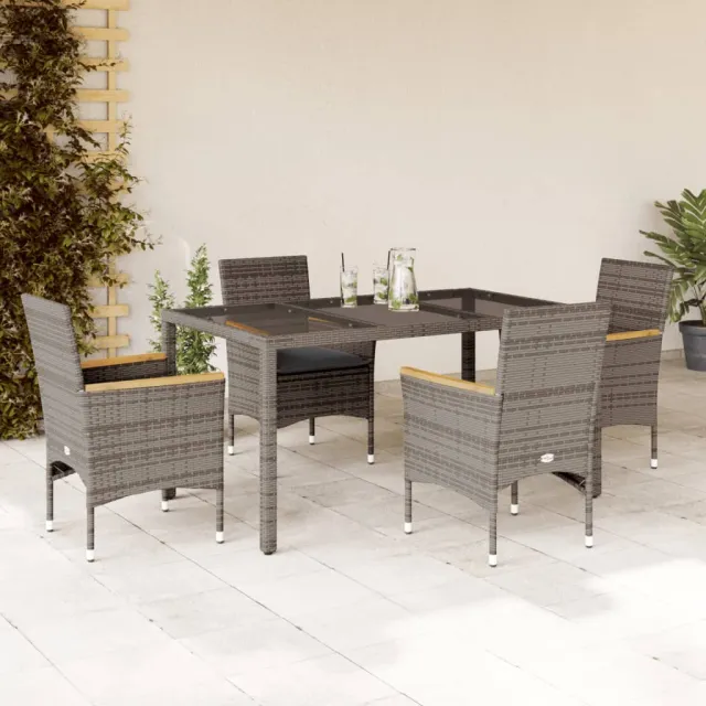 vidaXL 5-delige Tuinset met kussens poly rattan en glas grijs