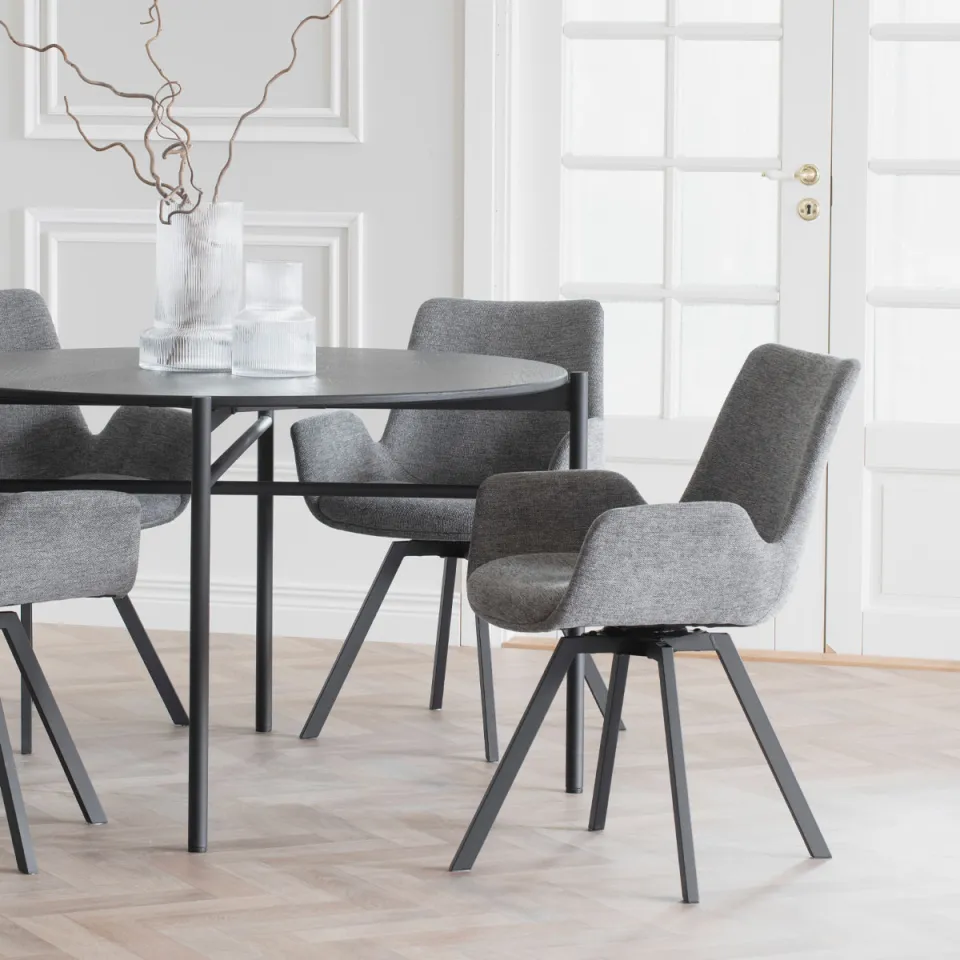 Rowico Home Norwell draaibare eetkamerstoel grijs - zwart onderstel, foto 2