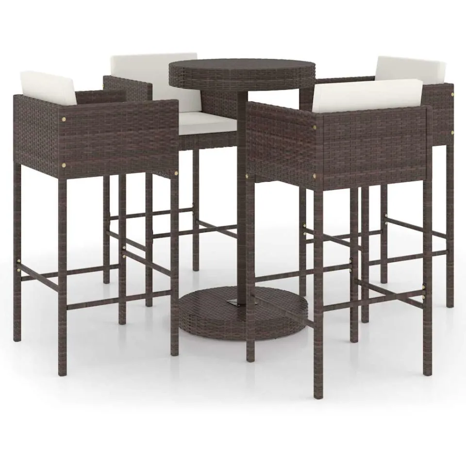 vidaXL 5-delige Tuinbarset met kussens poly rattan bruin, foto 3