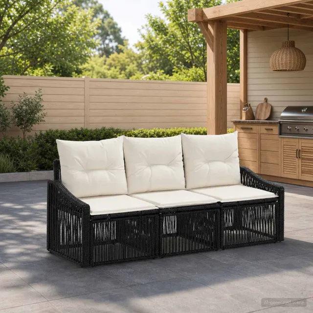 vidaXL Tuinbankenset 3 st 3-zits Zwart poly rattan, foto 2