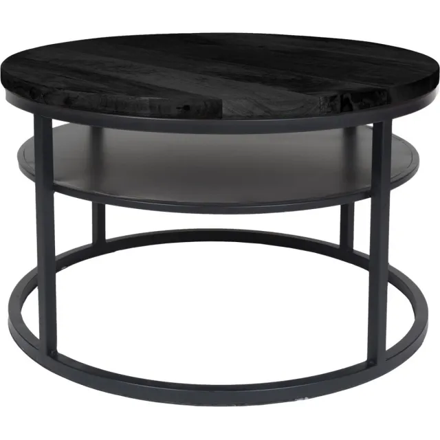 Home67 Salontafel Delhi Zwart Mangohout Rond 43 x ø70 cm - Industrieel