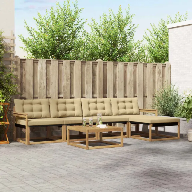 vidaXL Buiten bankenset 6 st 4-zits Wit en Beige