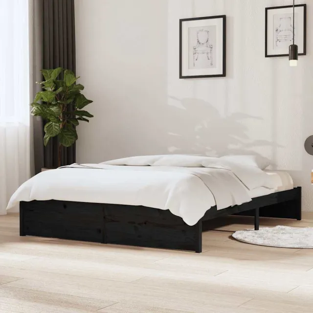 vidaXL Bedframe massief hout grijs 135x190 cm