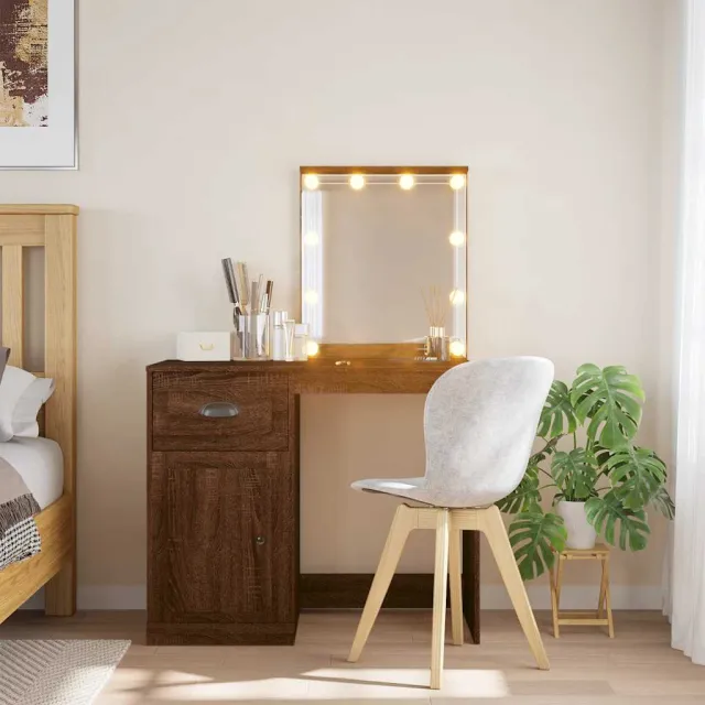vidaXL Kaptafel met LED-verlichting 90x42x132,5 cm bruin eikenkleur Grijs