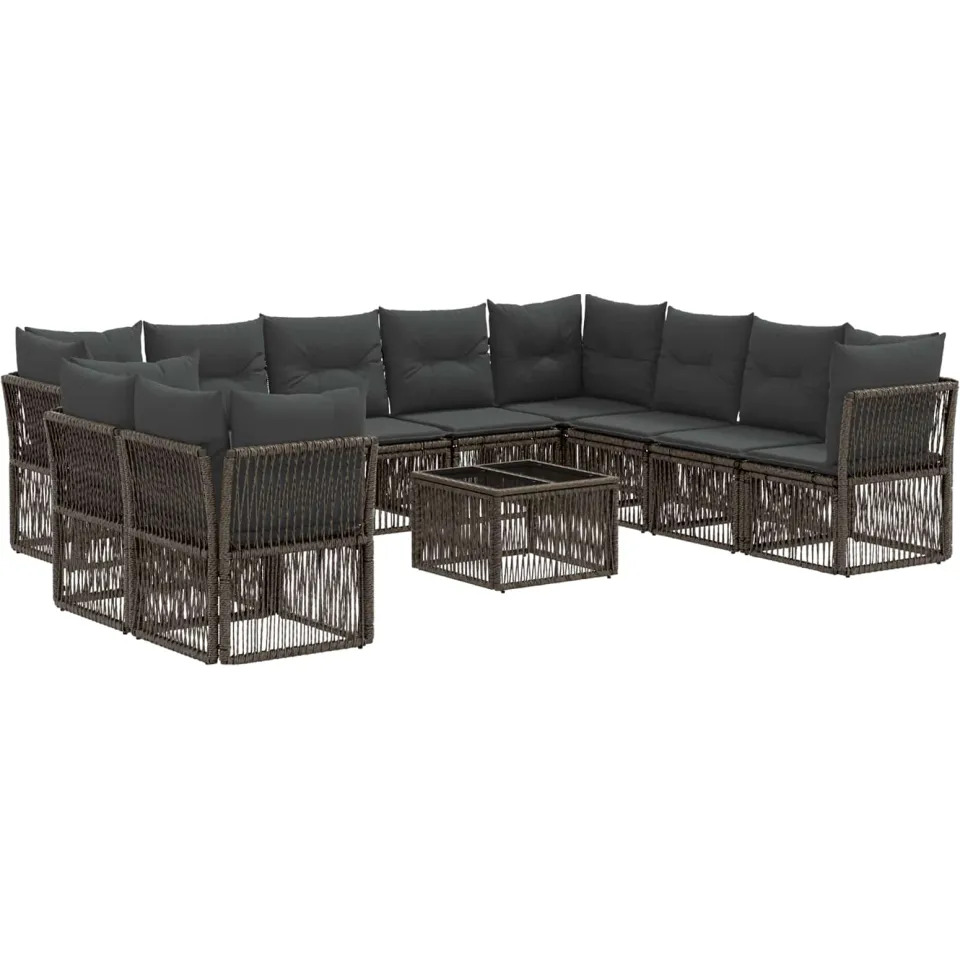 vidaXL Tuinbankenset 11 st 10-zits Grijs poly rattan, foto 3
