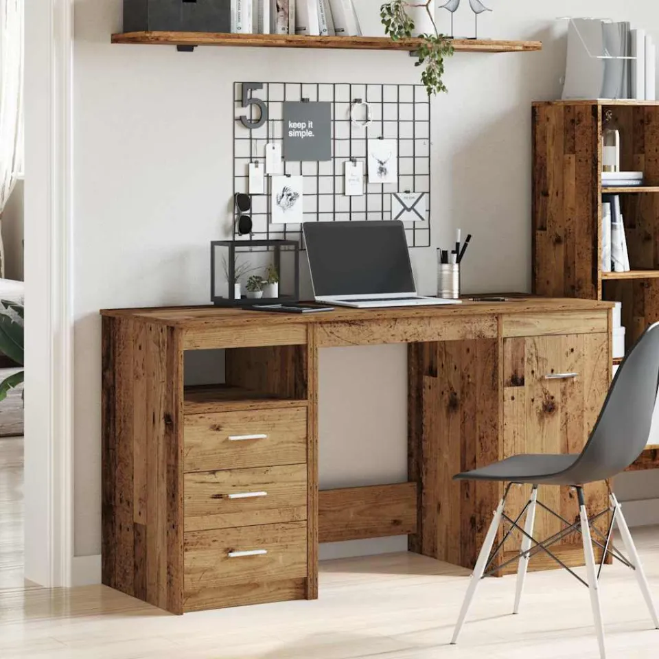 vidaXL Bureau met kast Oud hout Bewerkt hout bruin, foto 2