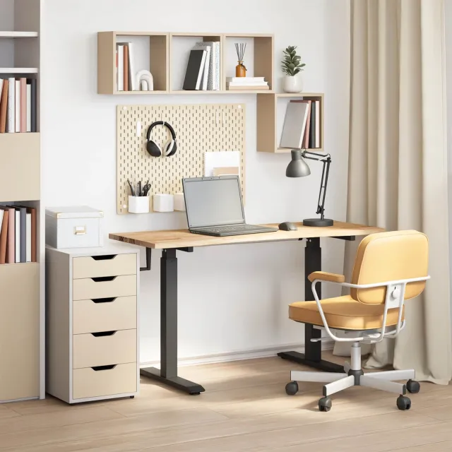 vidaXL Bureau Zwart en natuurlijk 140 x 60 cm Massief Eikenhout, foto 2