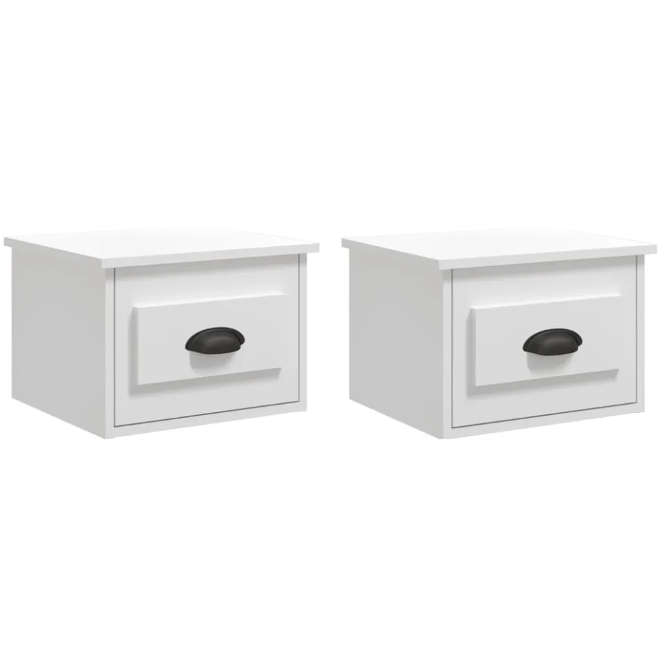 vidaXL Nachtkastjes 2 st wandgemonteerd 41,5x36x28 cm hoogglans wit
