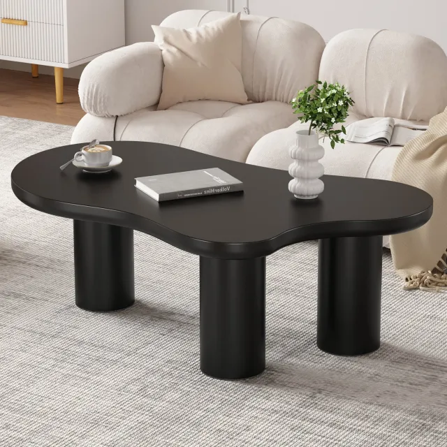 MODENUIT Salontafel - Wolkenvorm Met Drie Poten - Voor Woonkamer - Mdf En Pvc - 107x66x40,5 Cm - Zwart
