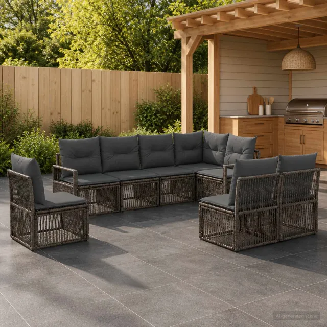 vidaXL Tuinbankenset 8 st 8-zits Grijs poly rattan, foto 2