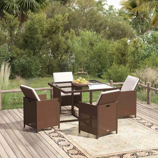 vidaXL 5-delige Tuinset met kussens poly rattan bruin, foto 2